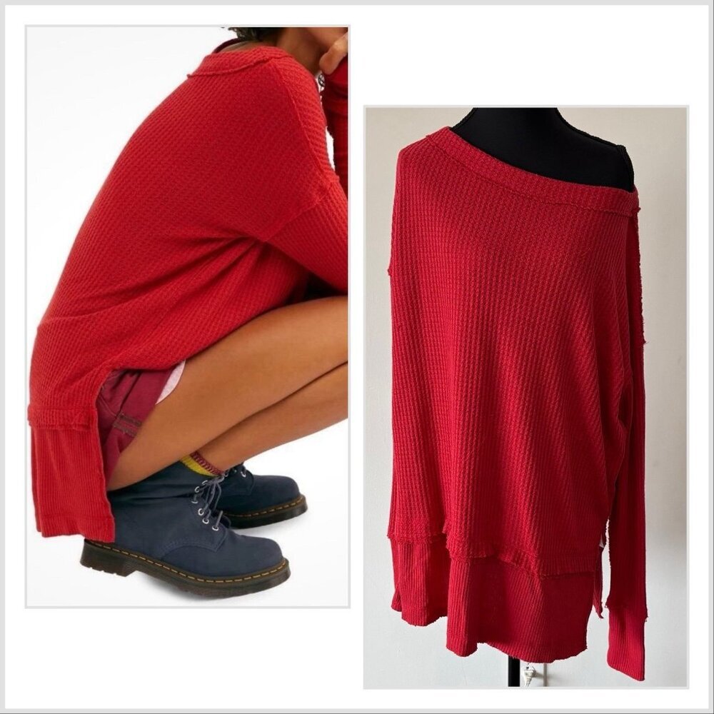 Free People  We the Free North‎ Shore XS Red Thermal Waffle Knit Tunic Boho